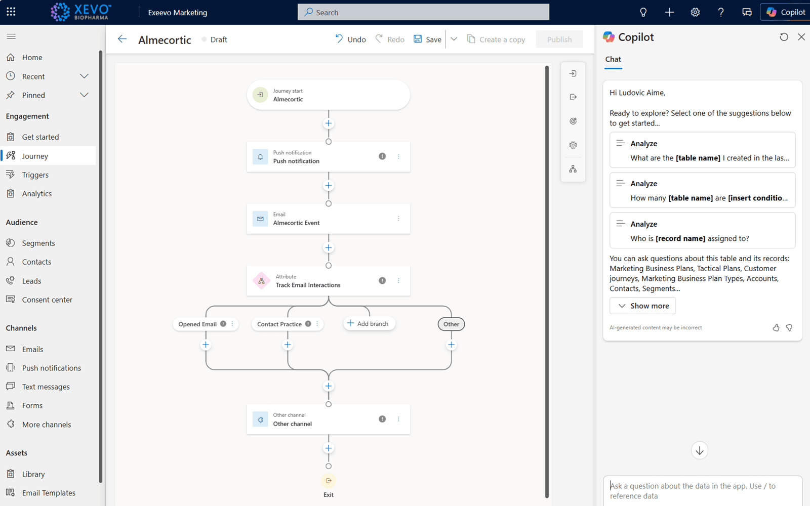 Screenshot of Marketing and Omnichannel in Exeevo CRM
