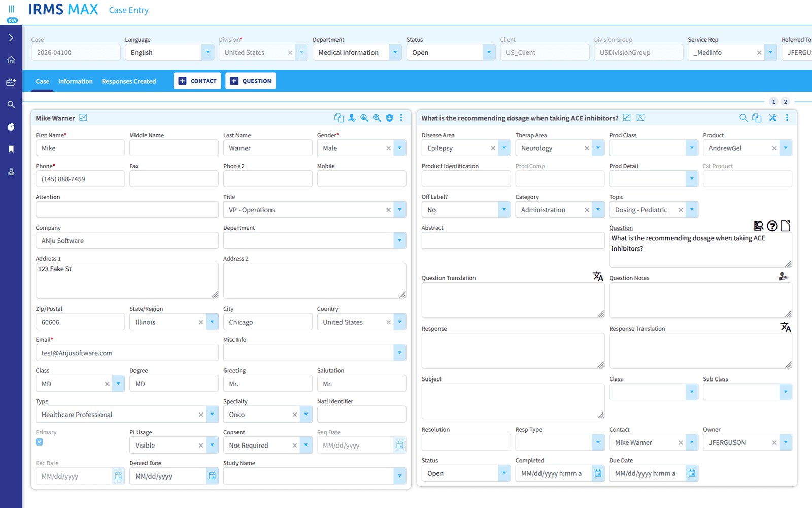 Screenshot of Medical Affairs in Exeevo CRM