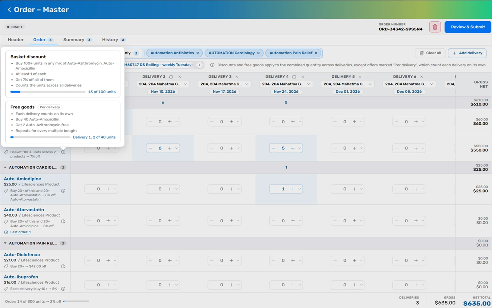 Account Management screenshot: Order offers · add your own custom offers and more